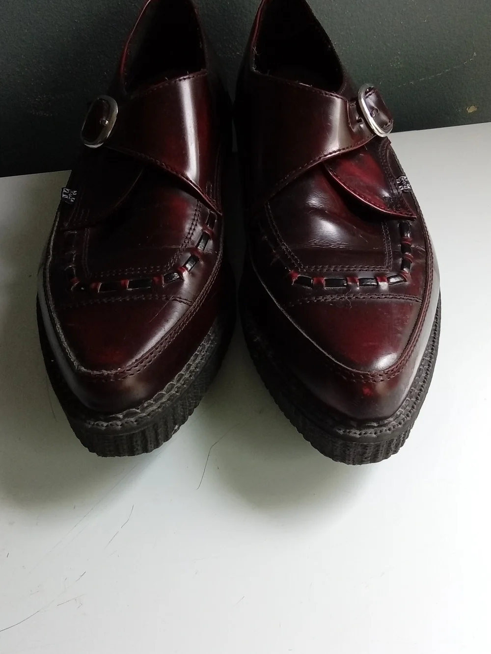 T.U.K.‎ Burgundy Oxblood Pointed Toe Monk Strap Creeper Shoes Platform Mens 41